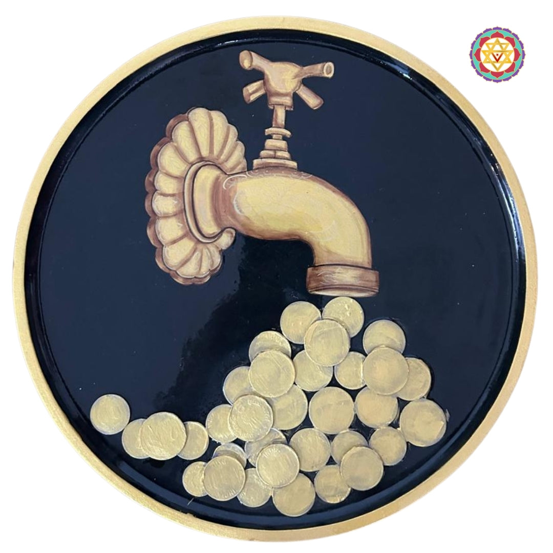 wooden art piece representing flowing prosperity in hand-painted finish