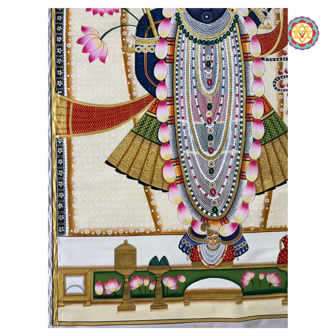 Handpainted Shrinathji Pichwai – Intricate Floral Border Artwork