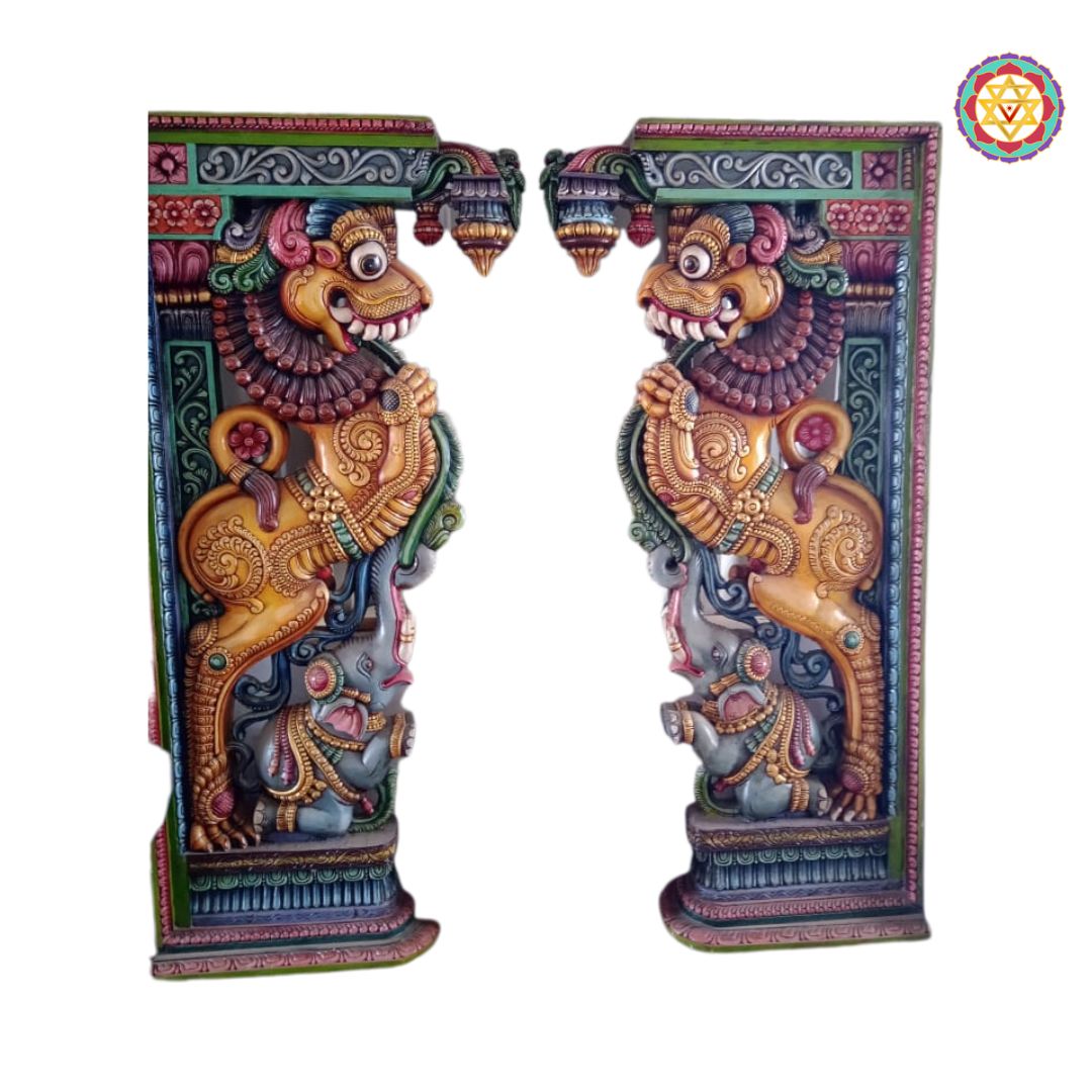 elephant with yali bracket closeup super fine wood carving