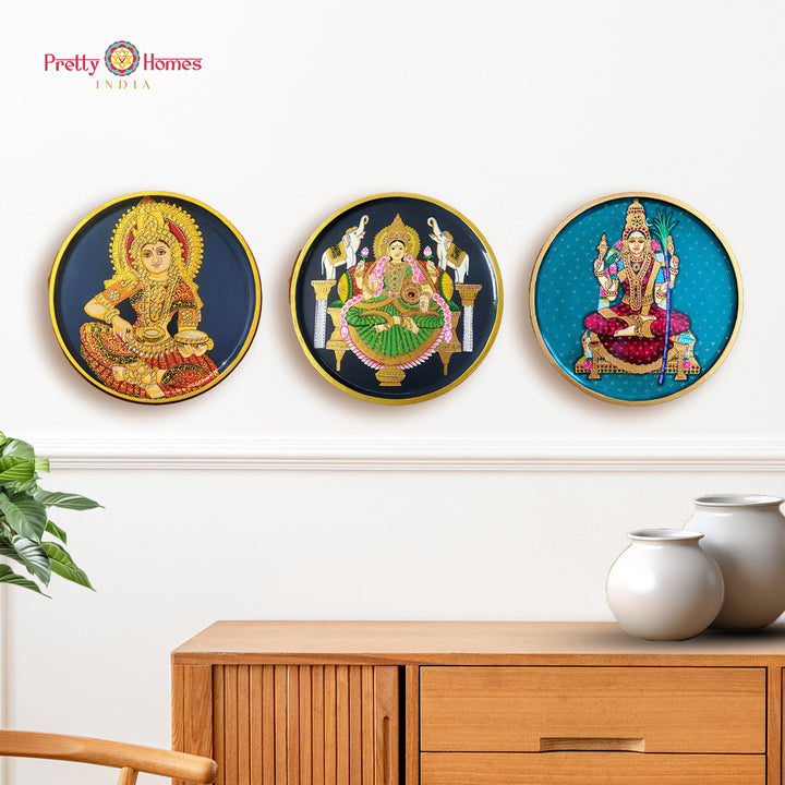 Set of 3 hand painted Hindu female diety wall plates