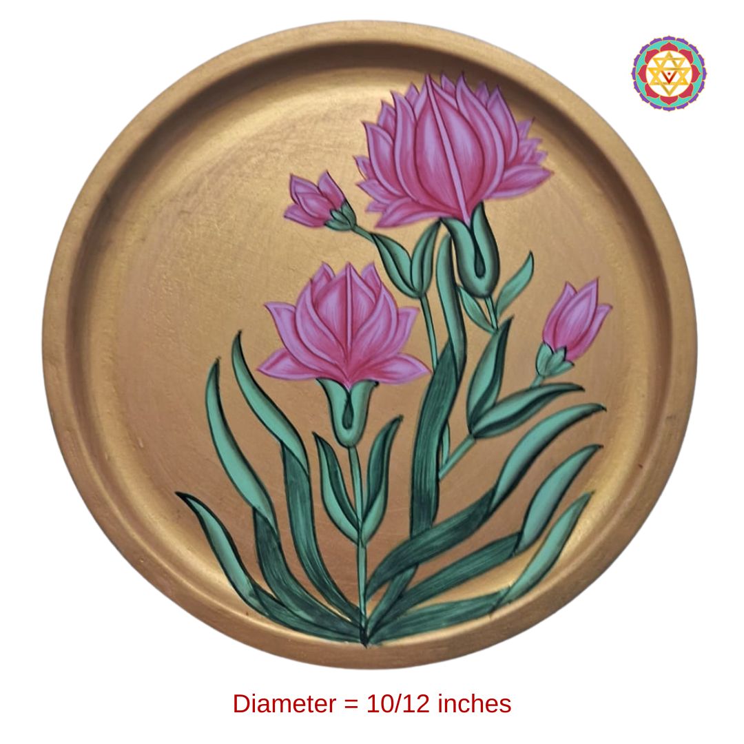 hand-painted wall plate featuring indian floral pink carnation design, soft hues and intricate petal detailing