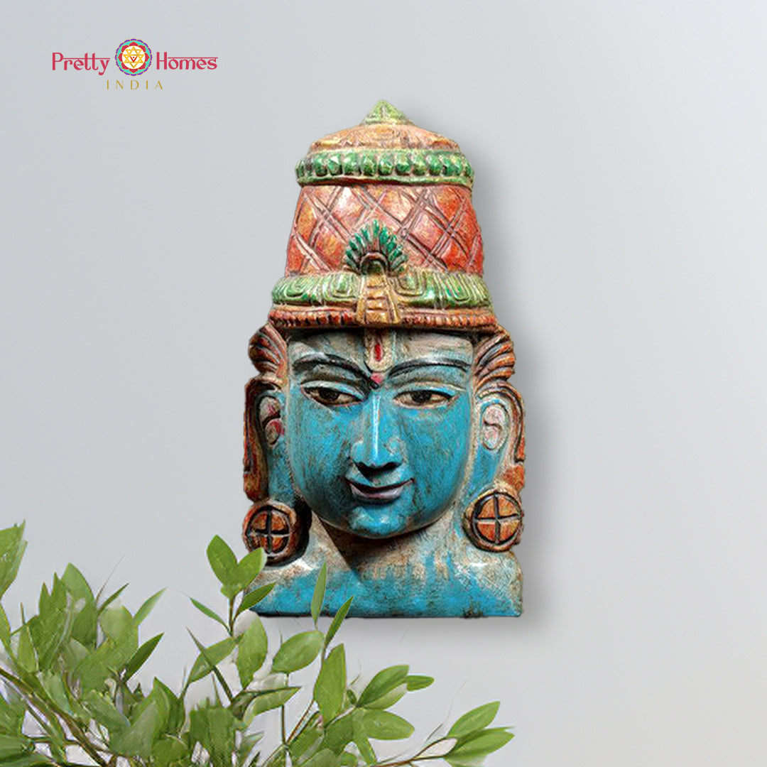 Vintage Vishnu wooden wall hanging with multicolour finish