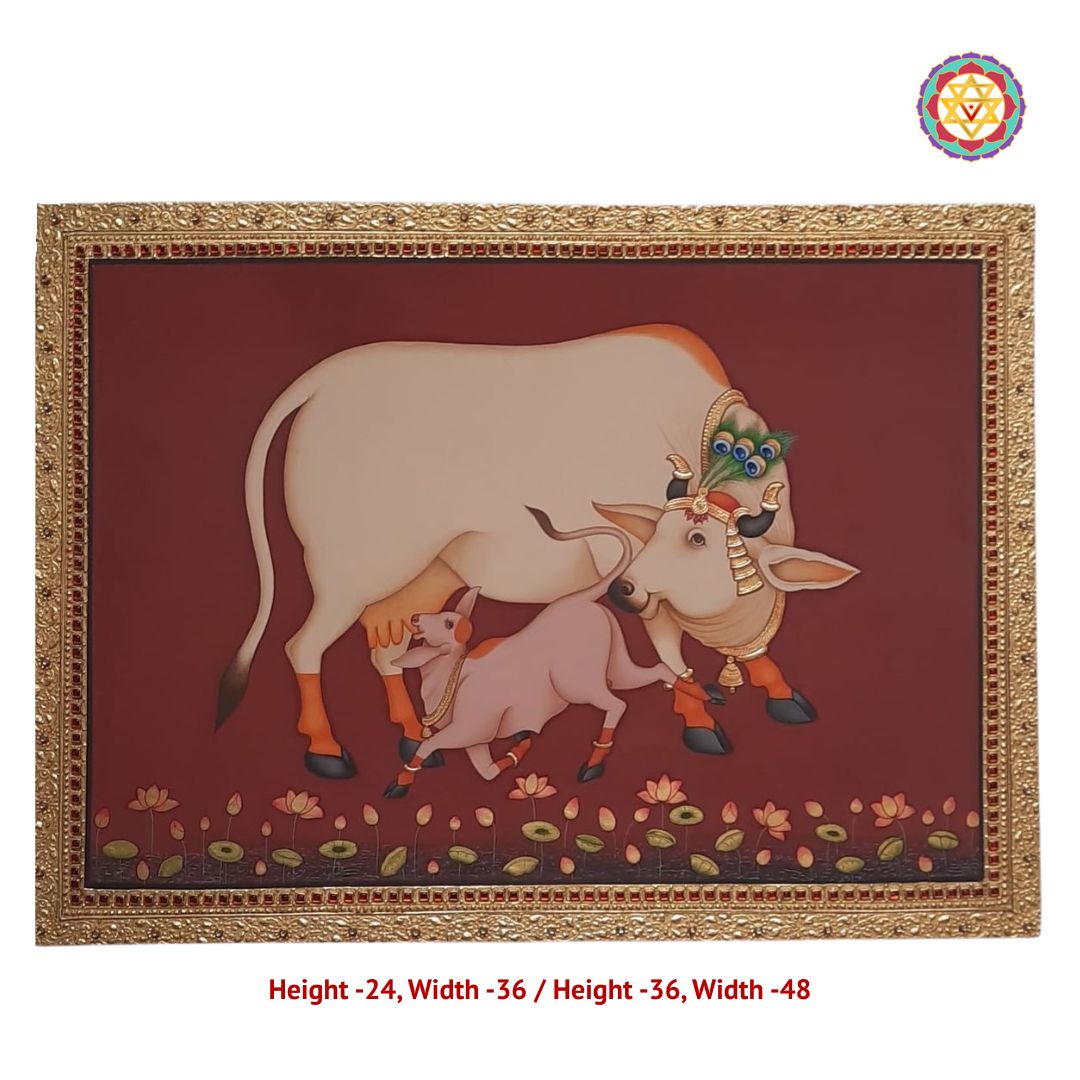 Kamdhenu Blessings – Handpainted Pichwai with Gold Border