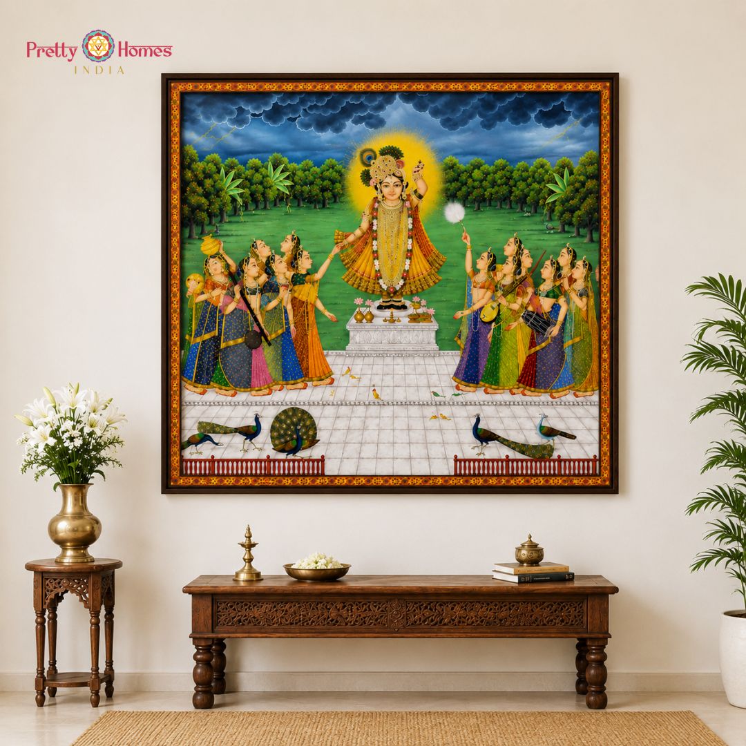 Large Handpainted Pichwai – Shrinathji Darshan with Gopikas