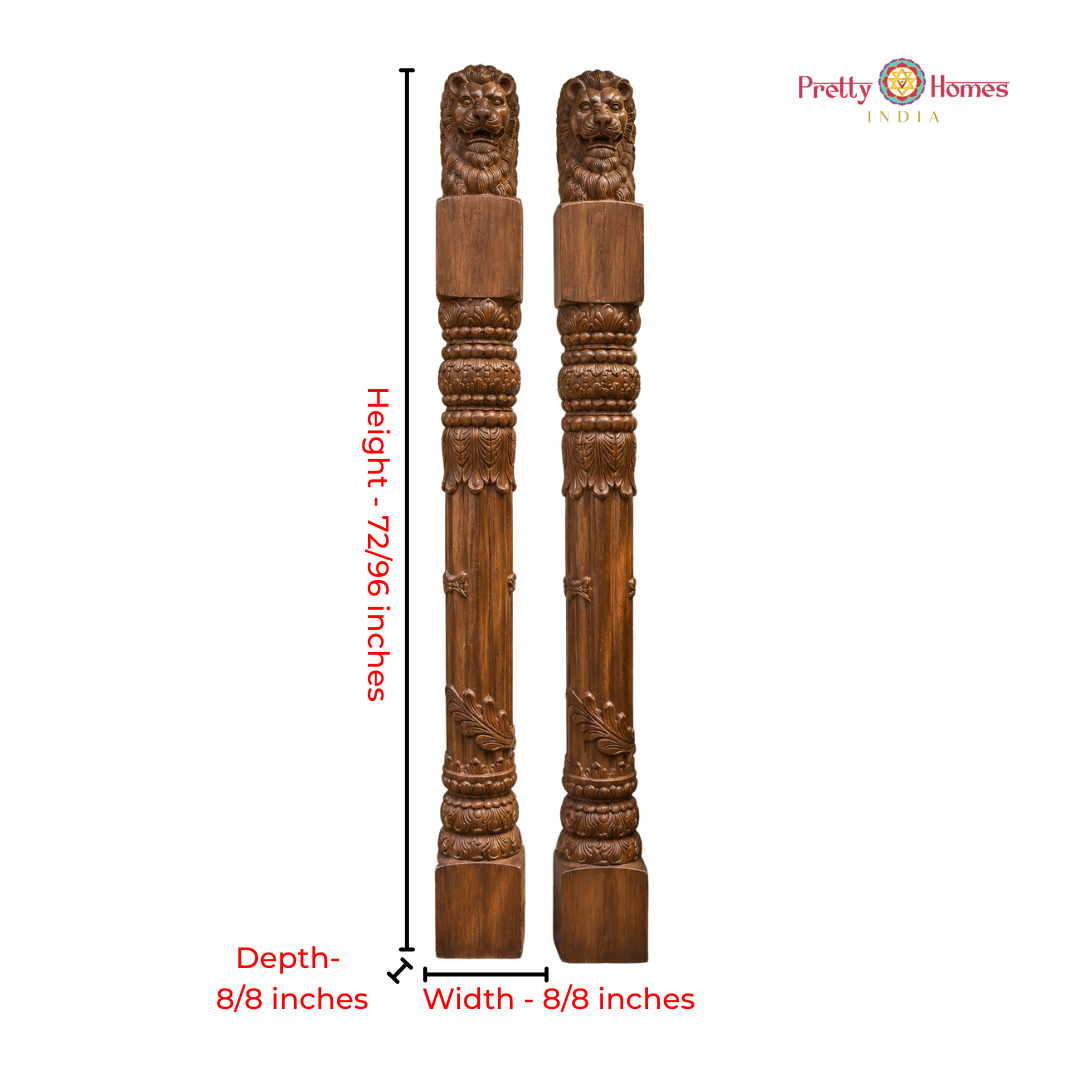 Beautifully Hand-Carved Lion Pillars( Pair )