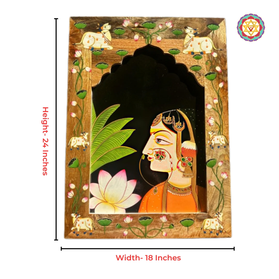 Rectangular Radha miniature hand painted wall hanging frame with intricate traditional detailing