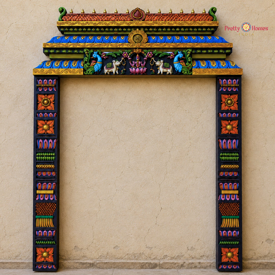 Multicolour Gajalakshmi Chettinad Gopuram with Pillars
