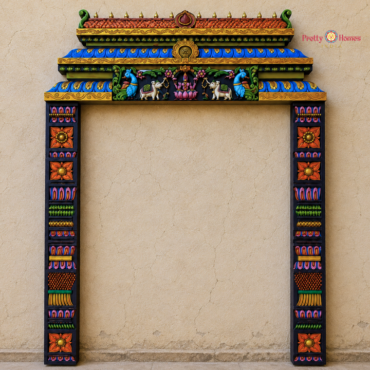Multicolour Gajalakshmi Chettinad Gopuram with Pillars