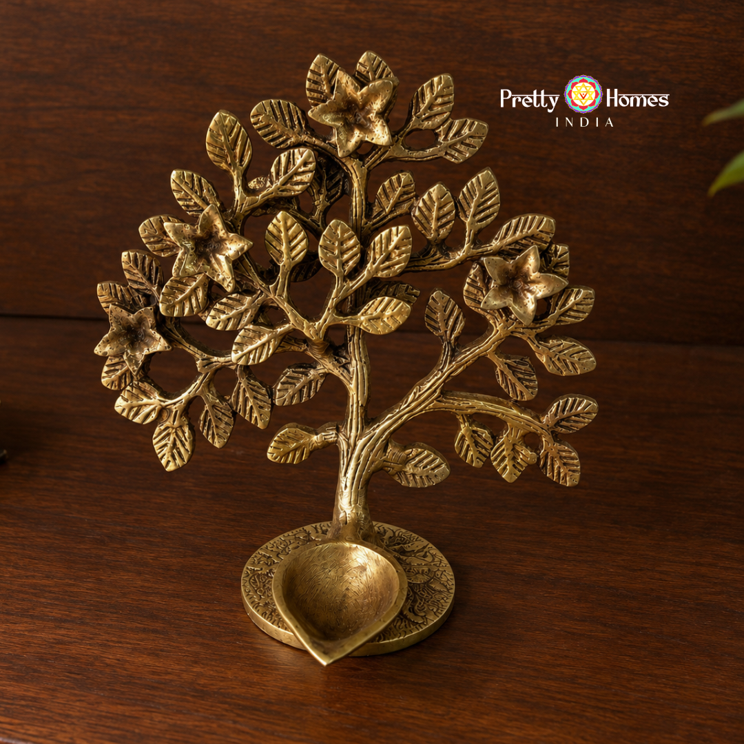Brass Tree of Life with Deepam – Wall Mountable / Tabletop