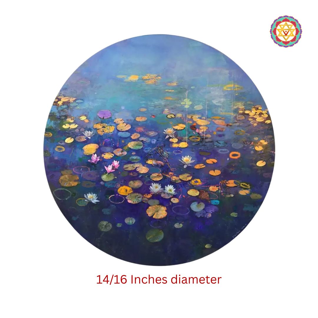 hand painted wall plate abstract lotus pond artistic close up showing layered paint texture