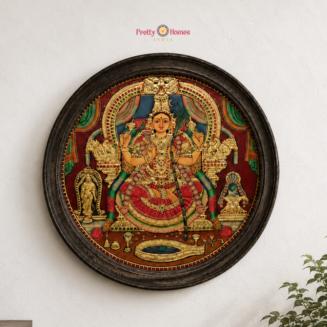 Round Vintage finish Tripura Sundari / Rajarajeshwari Tanjore