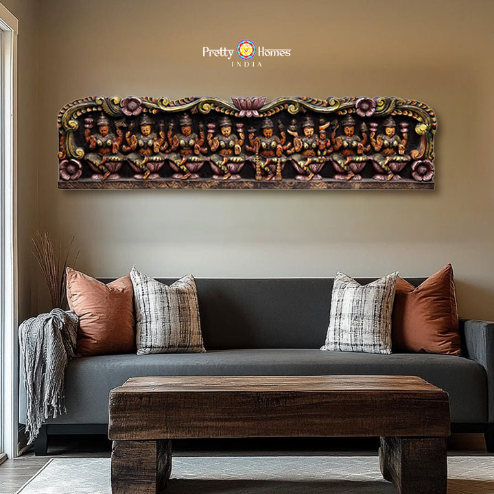 48” Intricately Carved Horizontal Ashtalakshmi Multicolour Panel – Divine Wall Art
