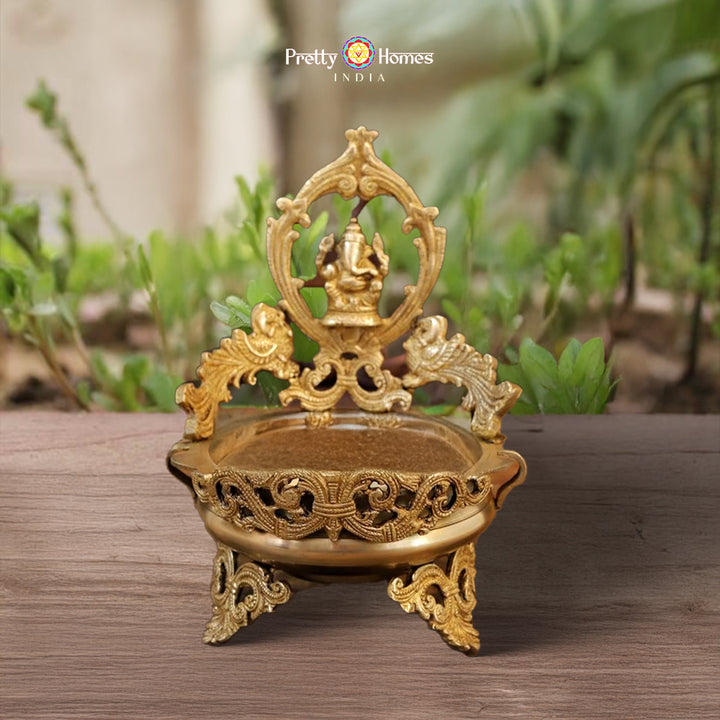 Brass Ganesh Urli – 12 Inch with Fine Golden Finish | Elegant Spiritual Decor for Home, Temple, and Office