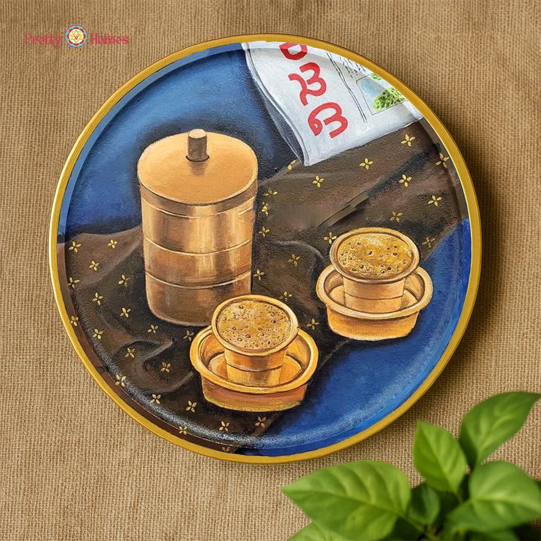 hand-painted filter coffee brew wall plate