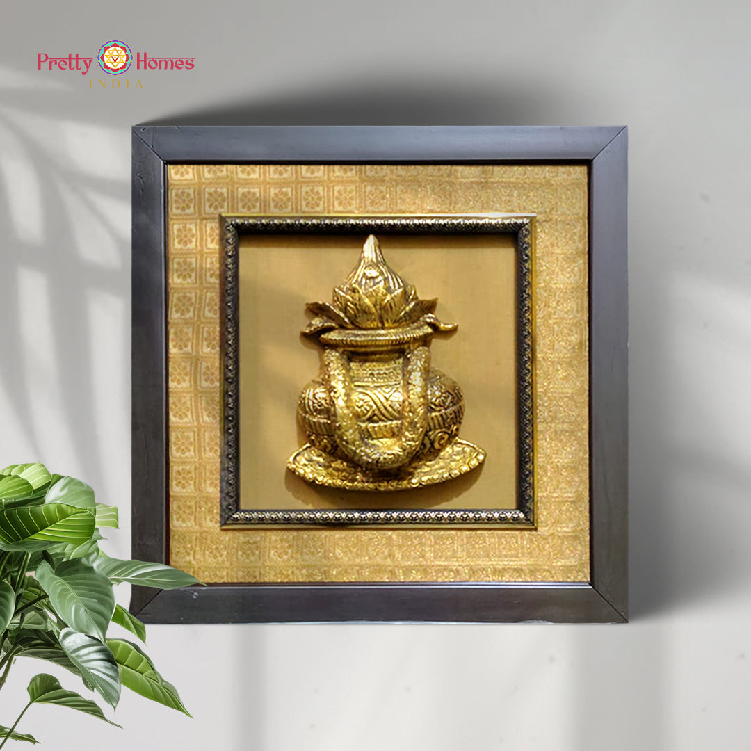 Handcrafted brass Ashtalakshmi wall frame with antique finish