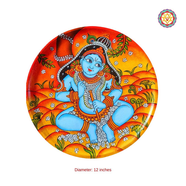 Kerela mural style -Bal Krishna &nbsp;handpainted wall plate .