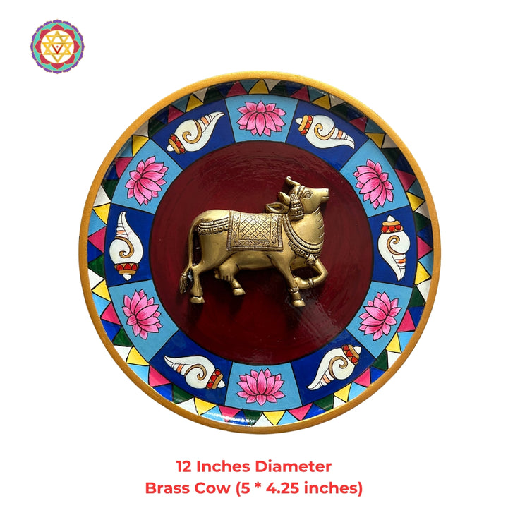 Brass cow on handpainted frame - (Right Facing)