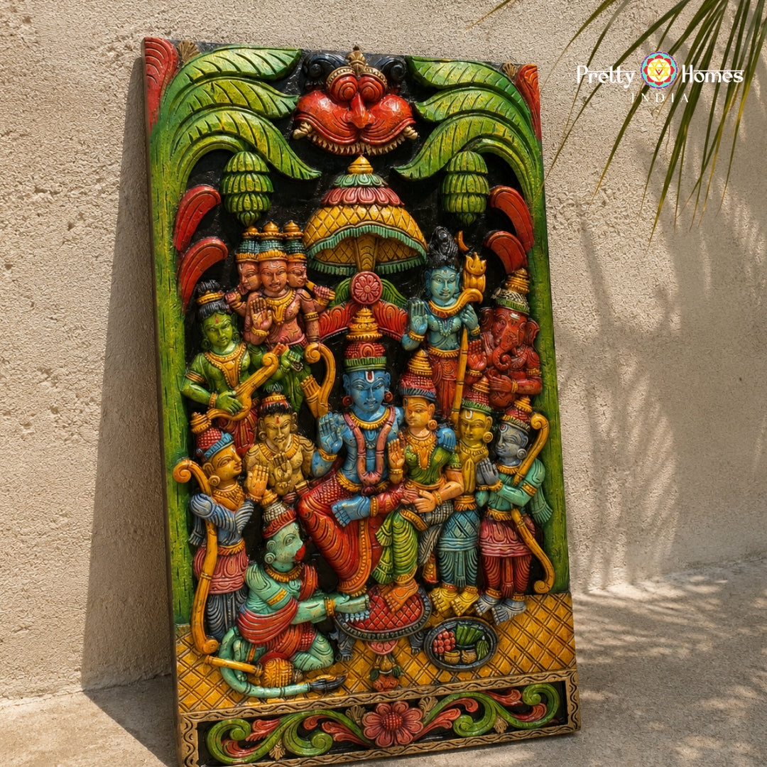 Ram Darbar — Handcrafted Wooden Panel for Sacred & Heritage Interiors (Vertical)