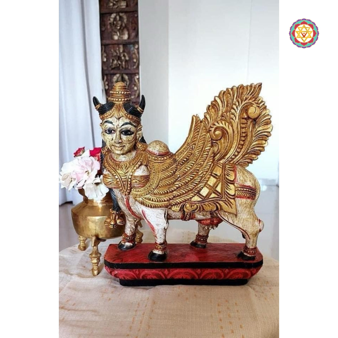 Vintage look Woodcarved Kamadhenu statue/sculpture