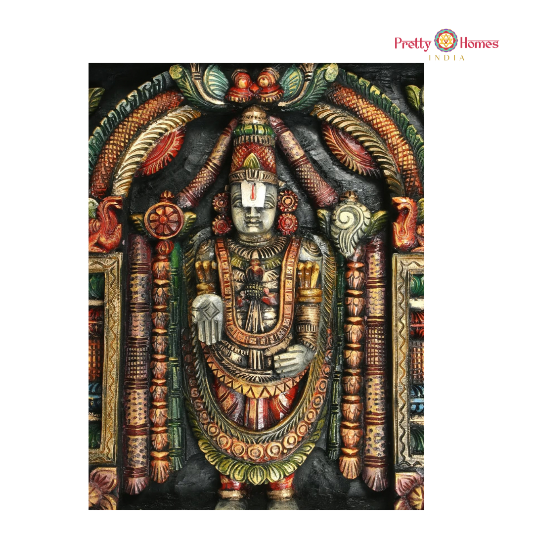 Hand-Carved Balaji with Lakshmi, Padmavati, Garuda & Hanuman Panel