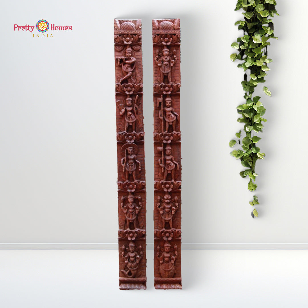 decorative wooden wall panel with ganesha lakshmi saraswati carving design