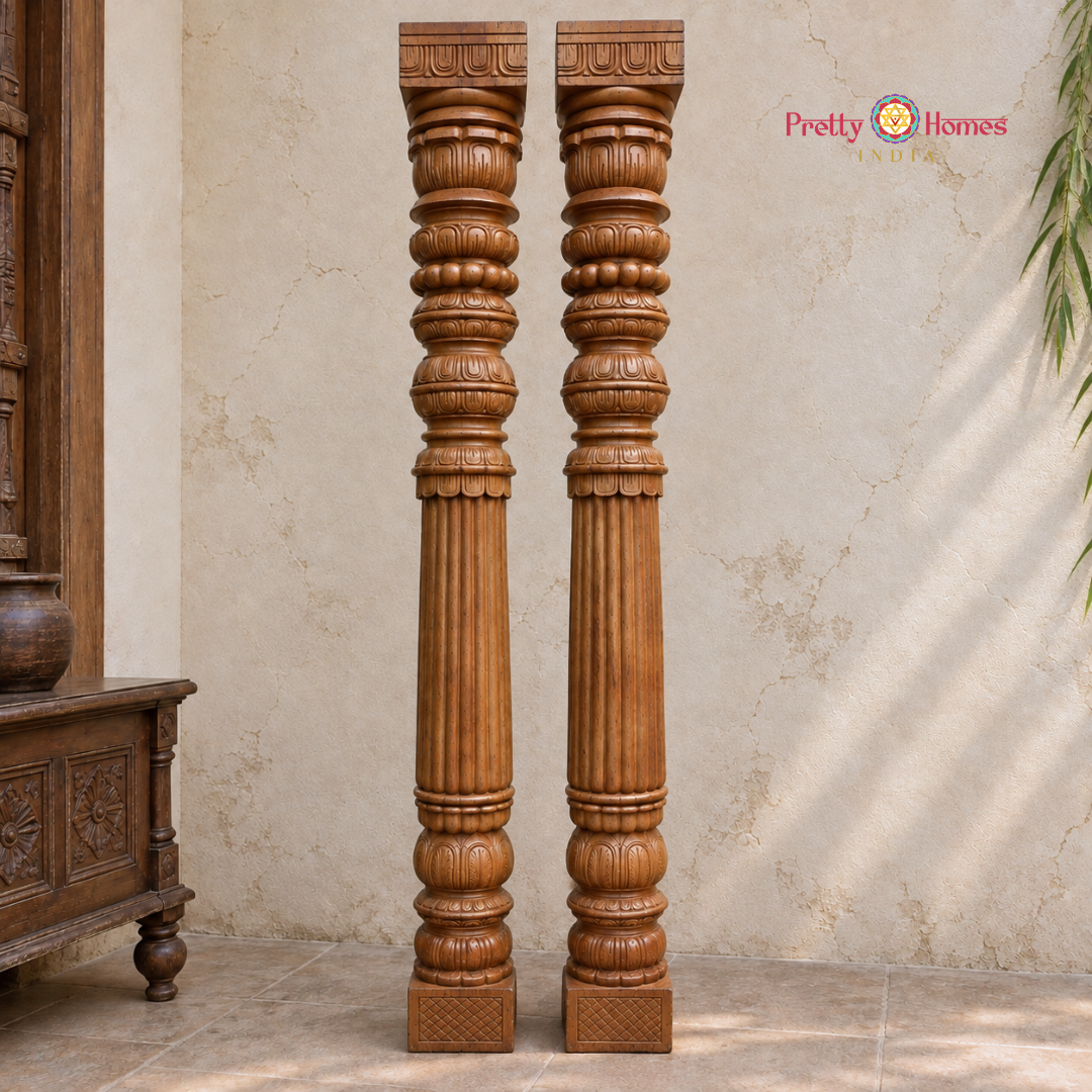 Lotus Design Carved Pillars ( Pair )