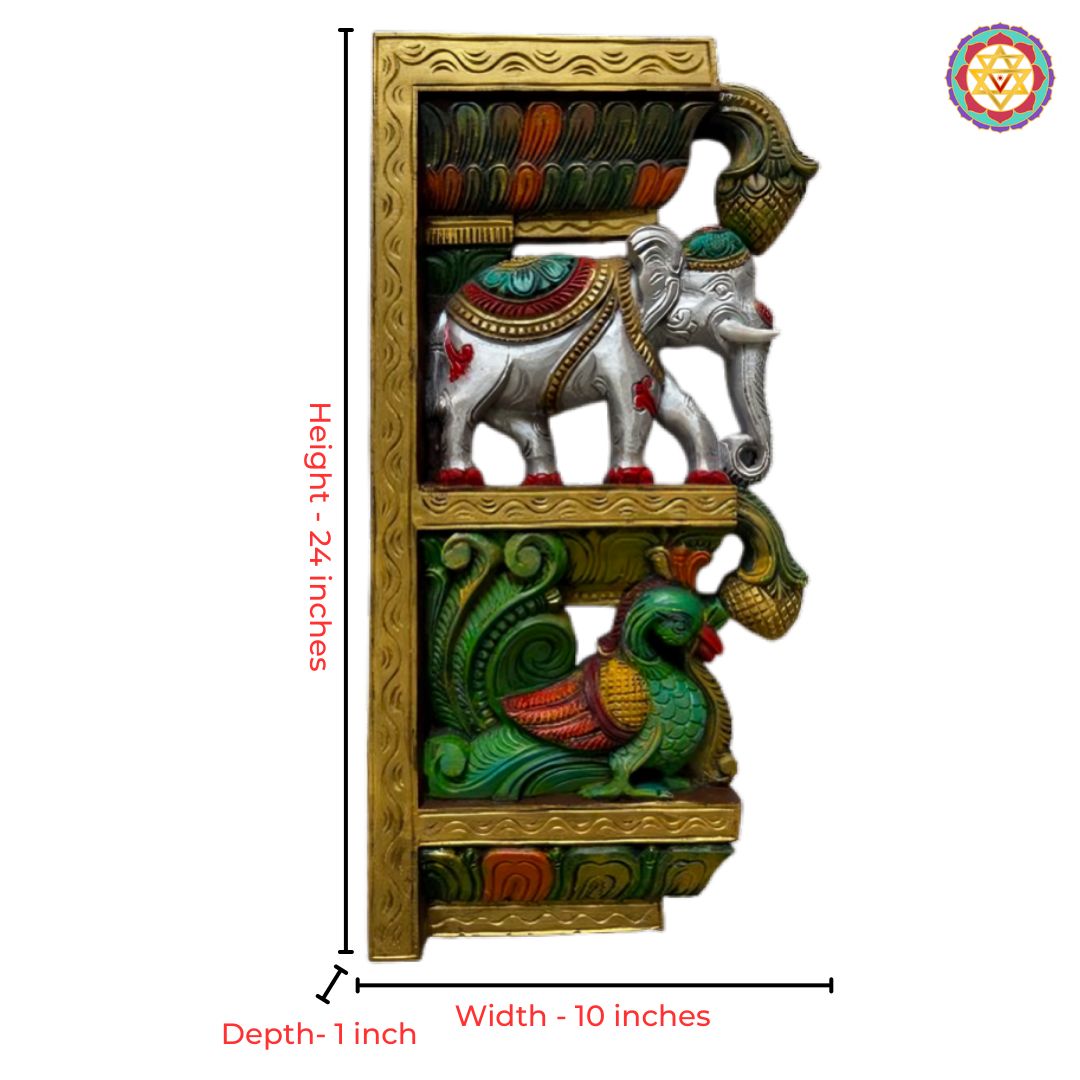 Set of 2 Vertical Carved Panels – Elephant with Annapakshi
