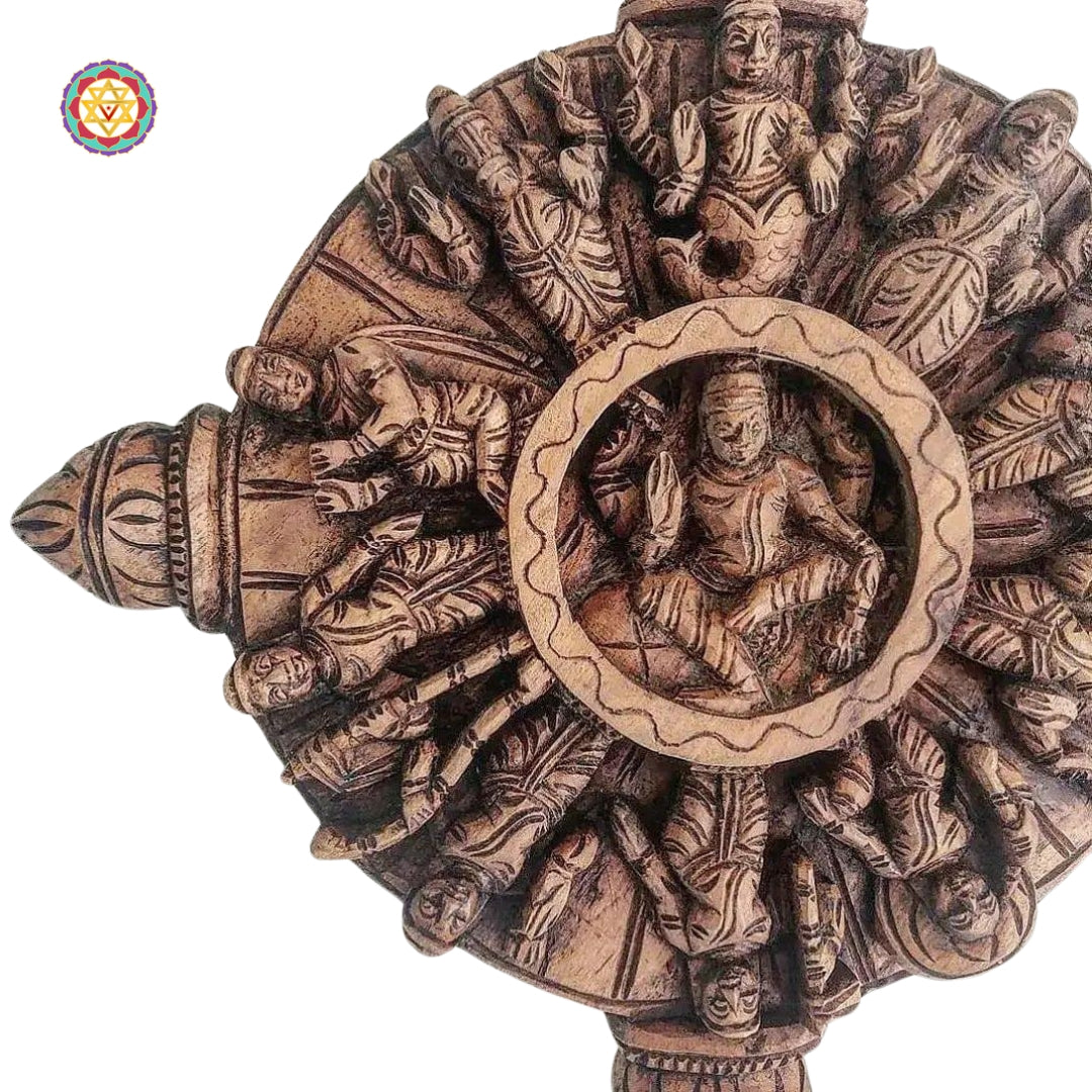 Handcarved Dashavatara wooden wall hanging with intricate detail