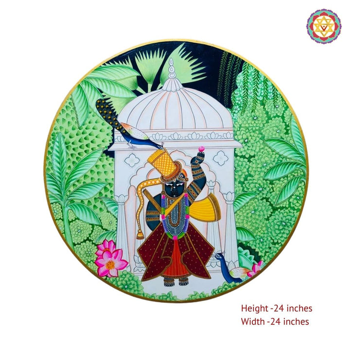 24”Round pichwai style -handpainted wall plate -shrinathji darshan