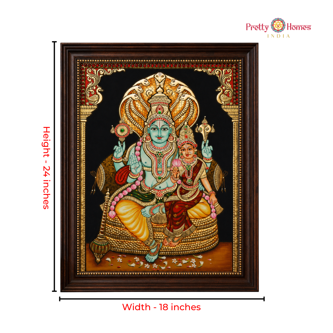 Aesthetic Lord Vishnu & Goddess Lakshmi Tanjore in Real Gold