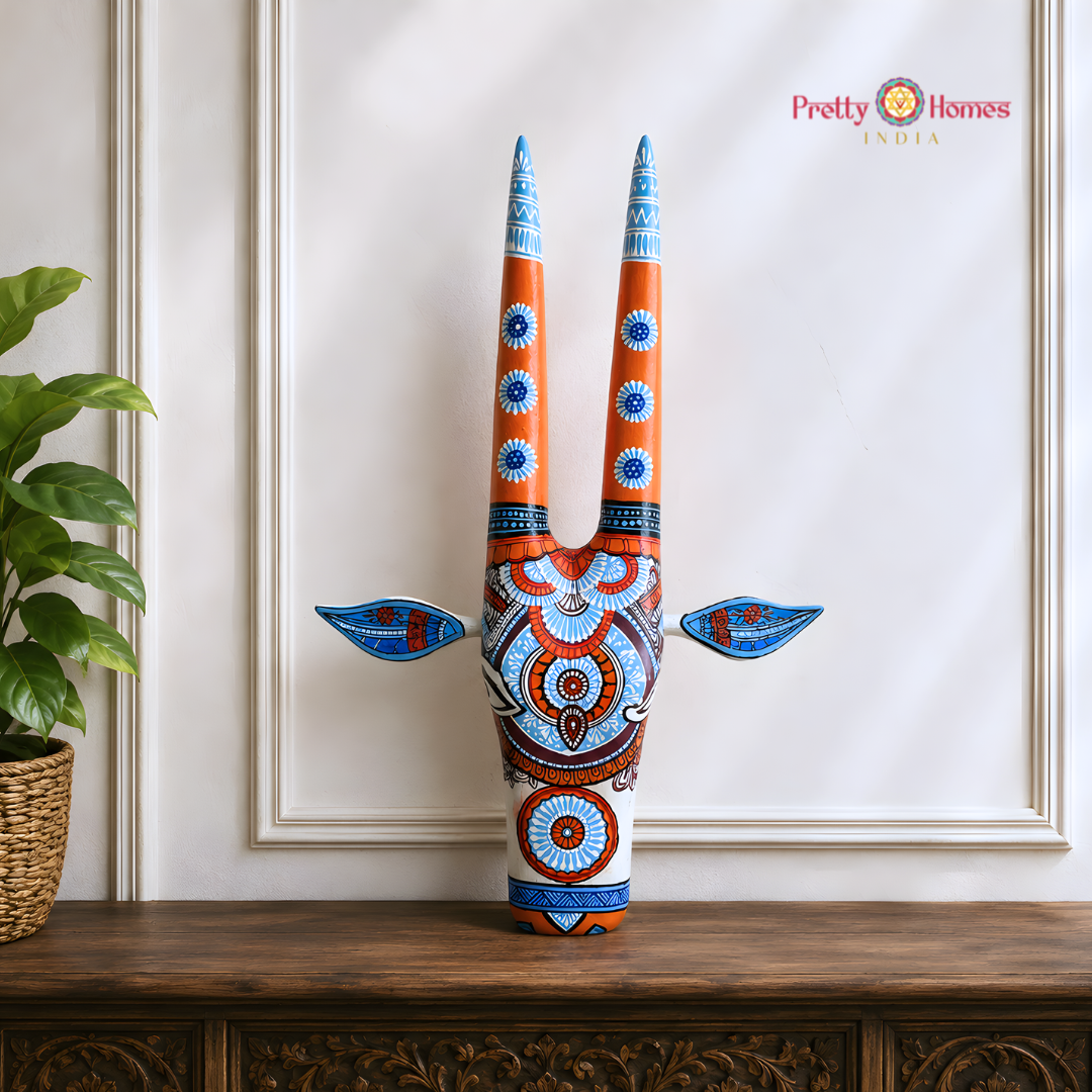 Aesthetic Hand-Painted Cow Head with Geometric Designs