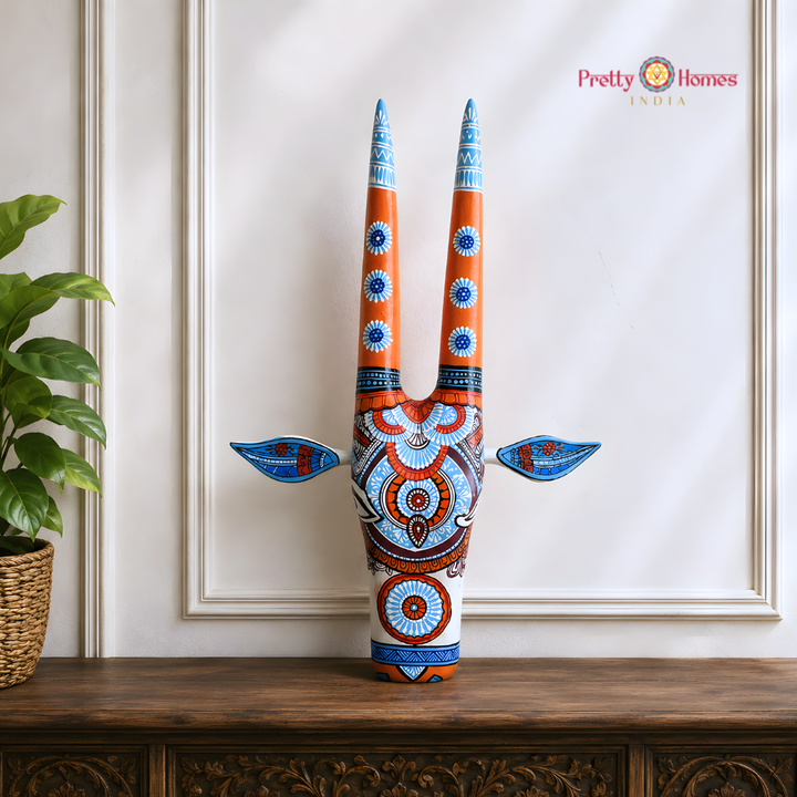 Aesthetic Hand-Painted Cow Head with Geometric Designs