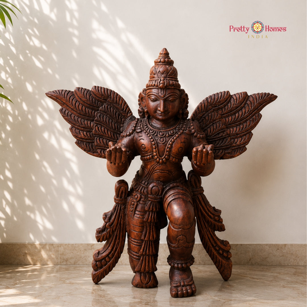 Hand-Carved Garuda Meditation Sculpture | Traditional Wooden Idol