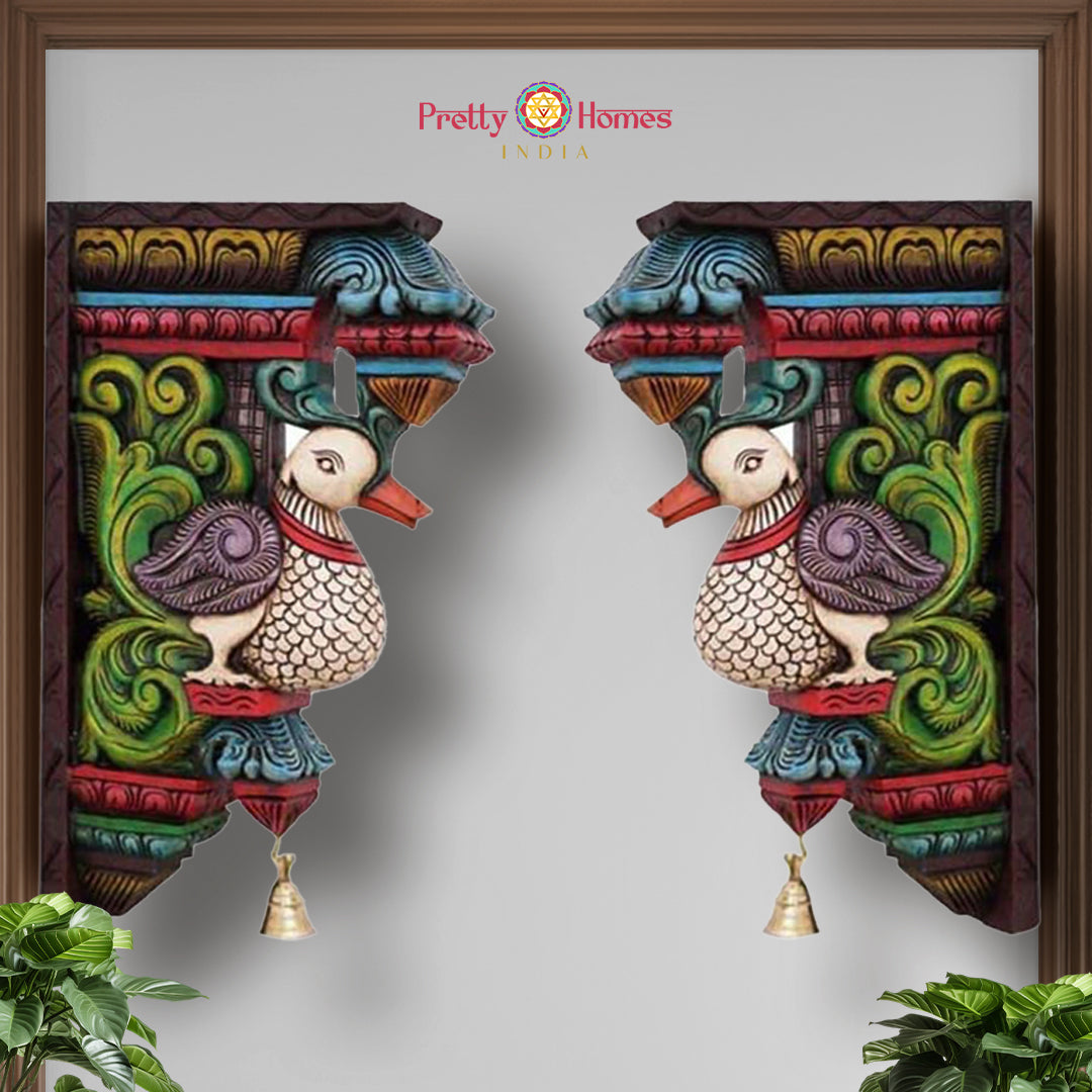 mahogany wood gandharva wall art with detailed handcarved features