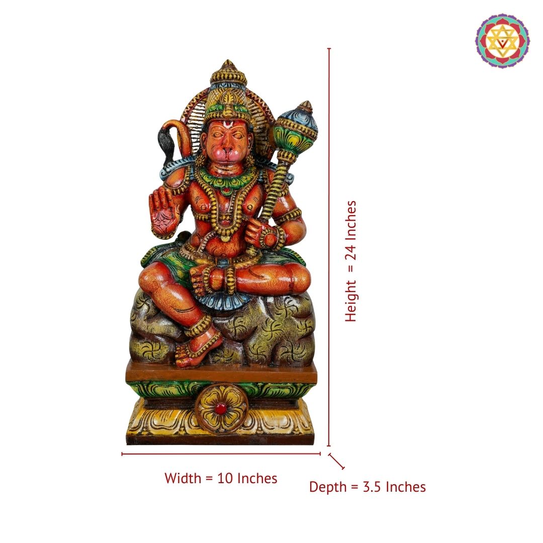 Woodcarved Sitting Hanuman in Abhaya Mudra – Symbol of Strength & Protection