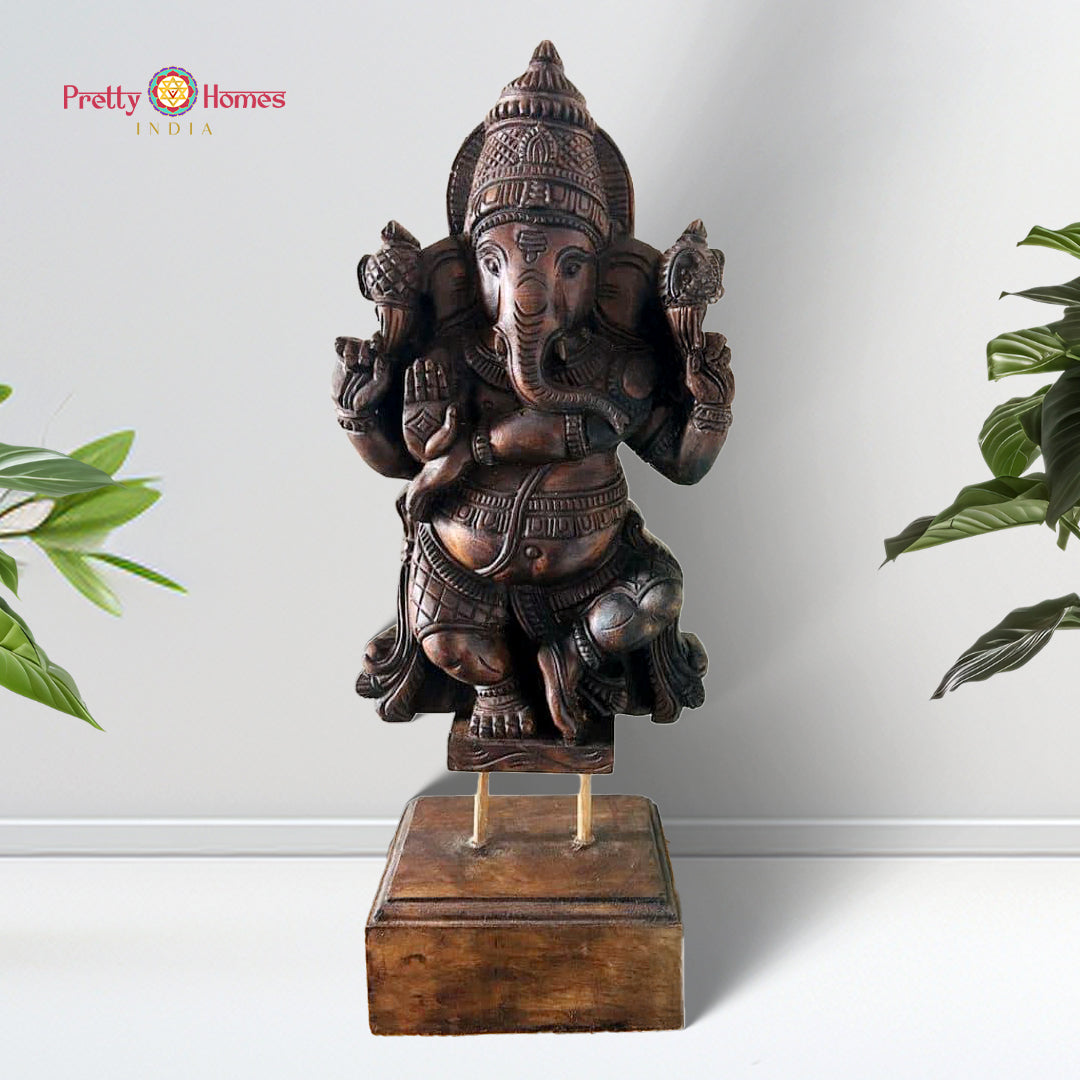 Hand Carved Dancing Ganesha on stand ,table top