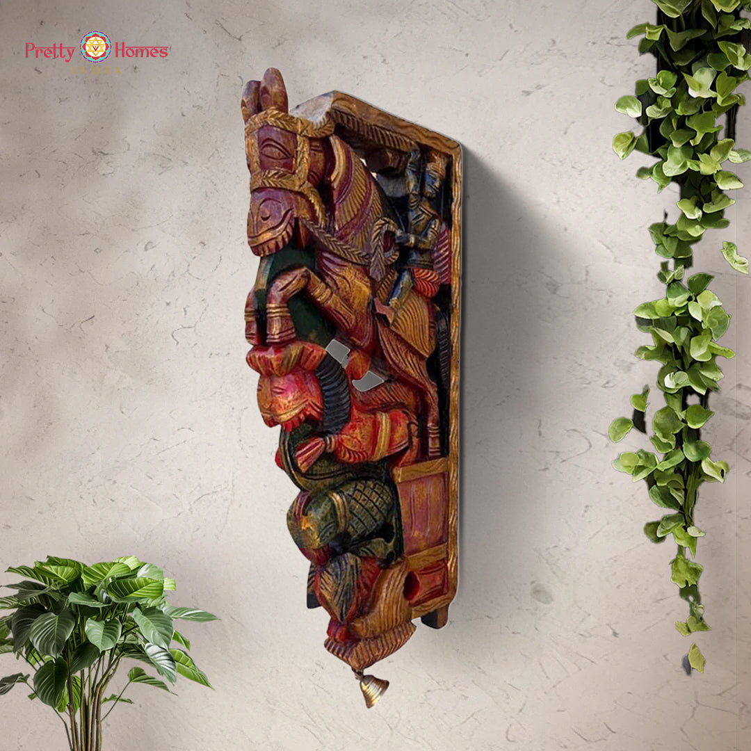 Handcarved wooden horse Yali wall bracket in antique design