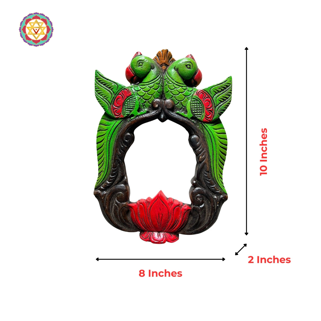 Combo - Woodcarved Ganesha on frame  with set of 2 parrot frames