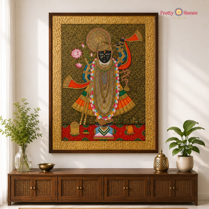 Hand-Painted Pichwai – Embossed Tanjore Style Shrinathji Darshan