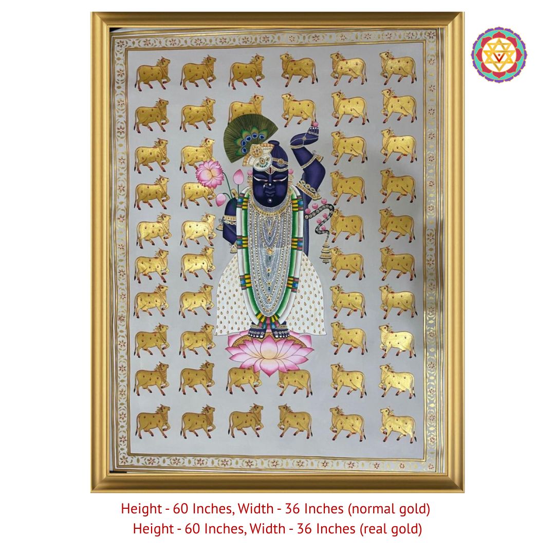 Handpainted Shrinathji Pichwai with Golden Cows