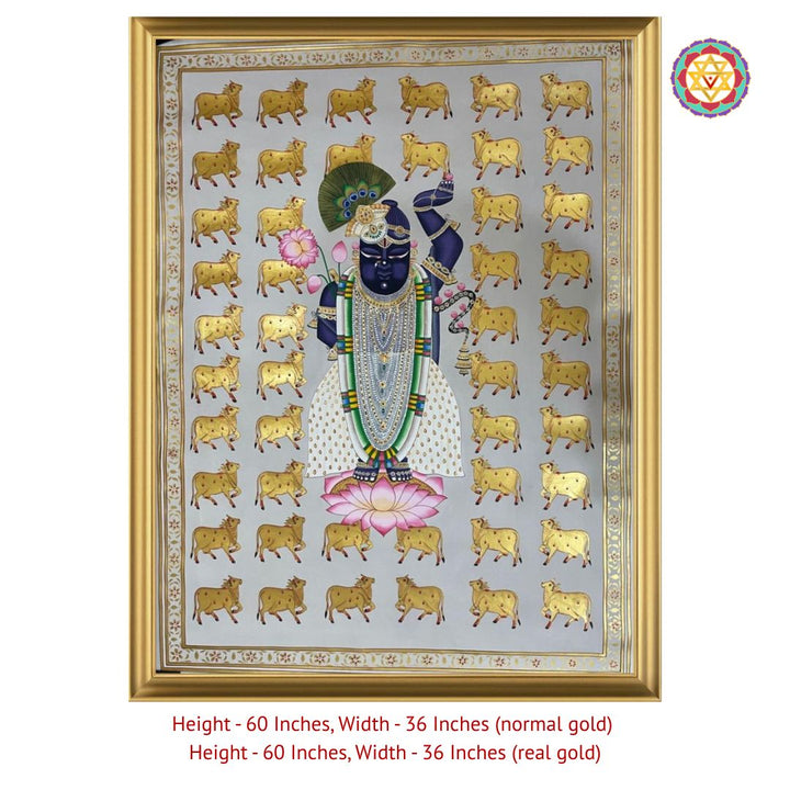 Handpainted Shrinathji Pichwai with Golden Cows
