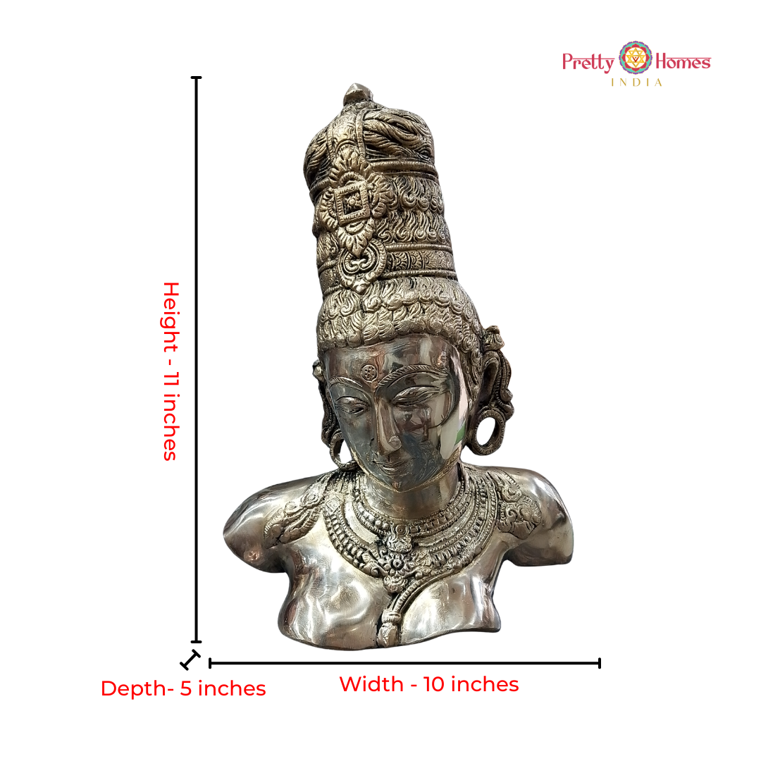 Goddess Lalita Parvati Brass Bust – Natural Brass Finish