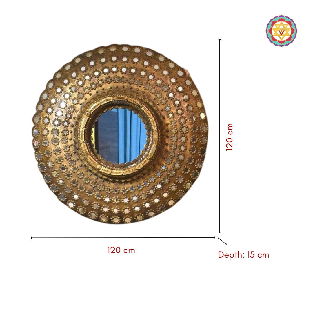 Size dimensions of round wooden mirror frame shown