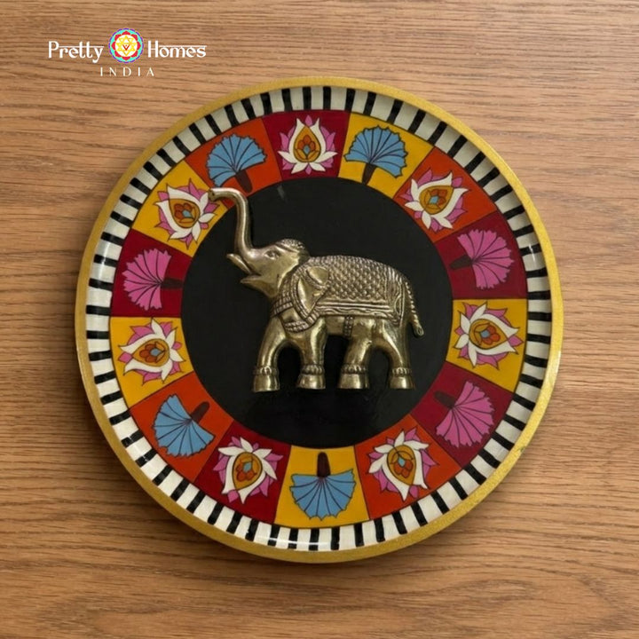 Auspicious Grace – Set of 2 Trunk-Up brass Elephant Wall Plates