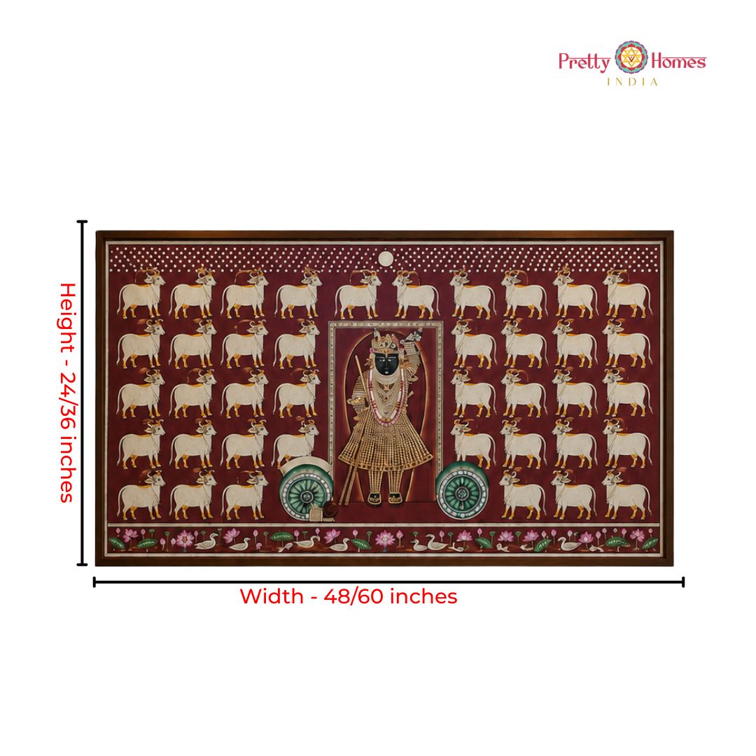 Handpainted Red Pichwai – Shrinathji with Cows