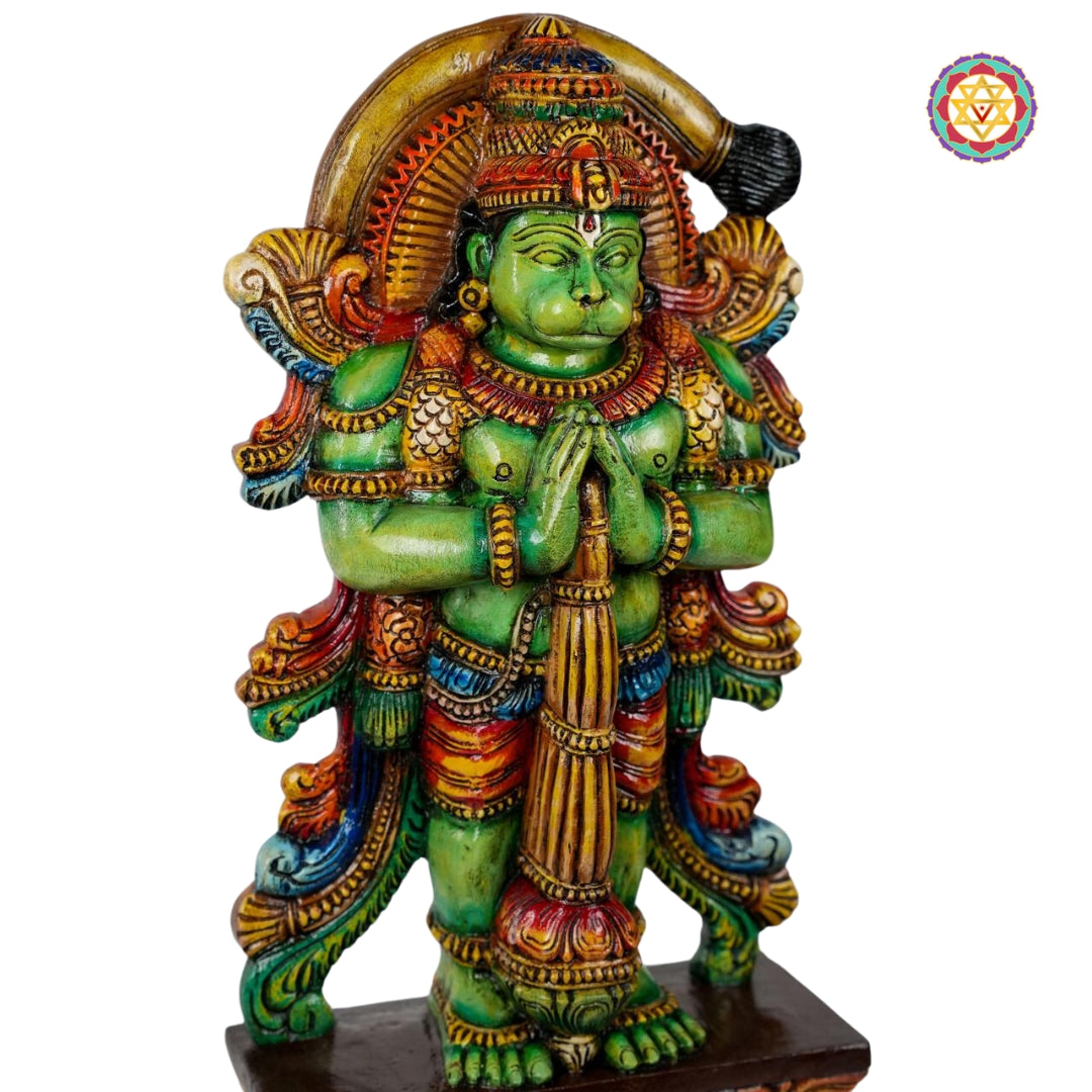 handcrafted wooden hanuman idol with folded hands for pooja decor