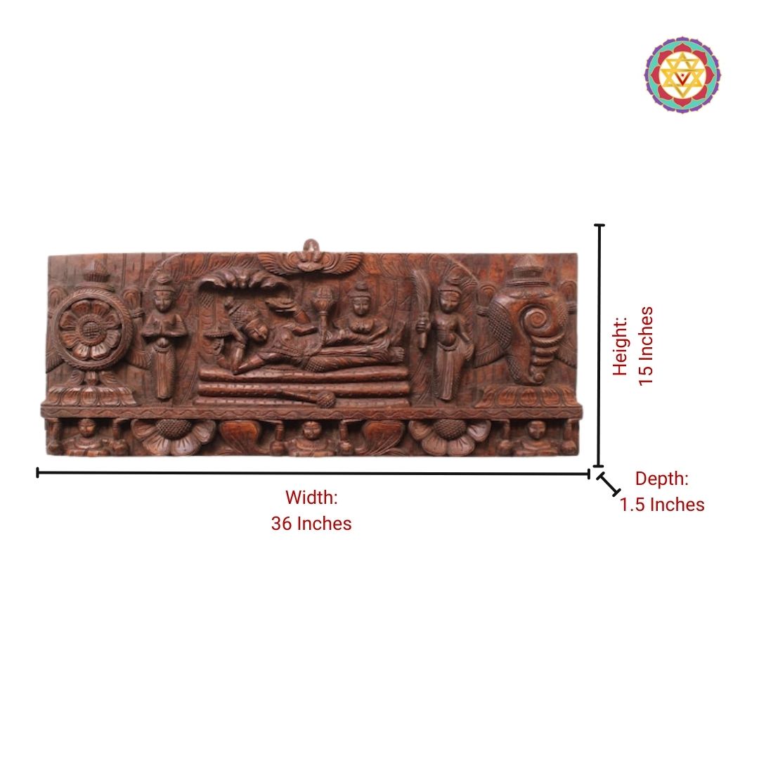 Intricately Handcarved Resting Vishnu Panel – Horizontal Wall Art