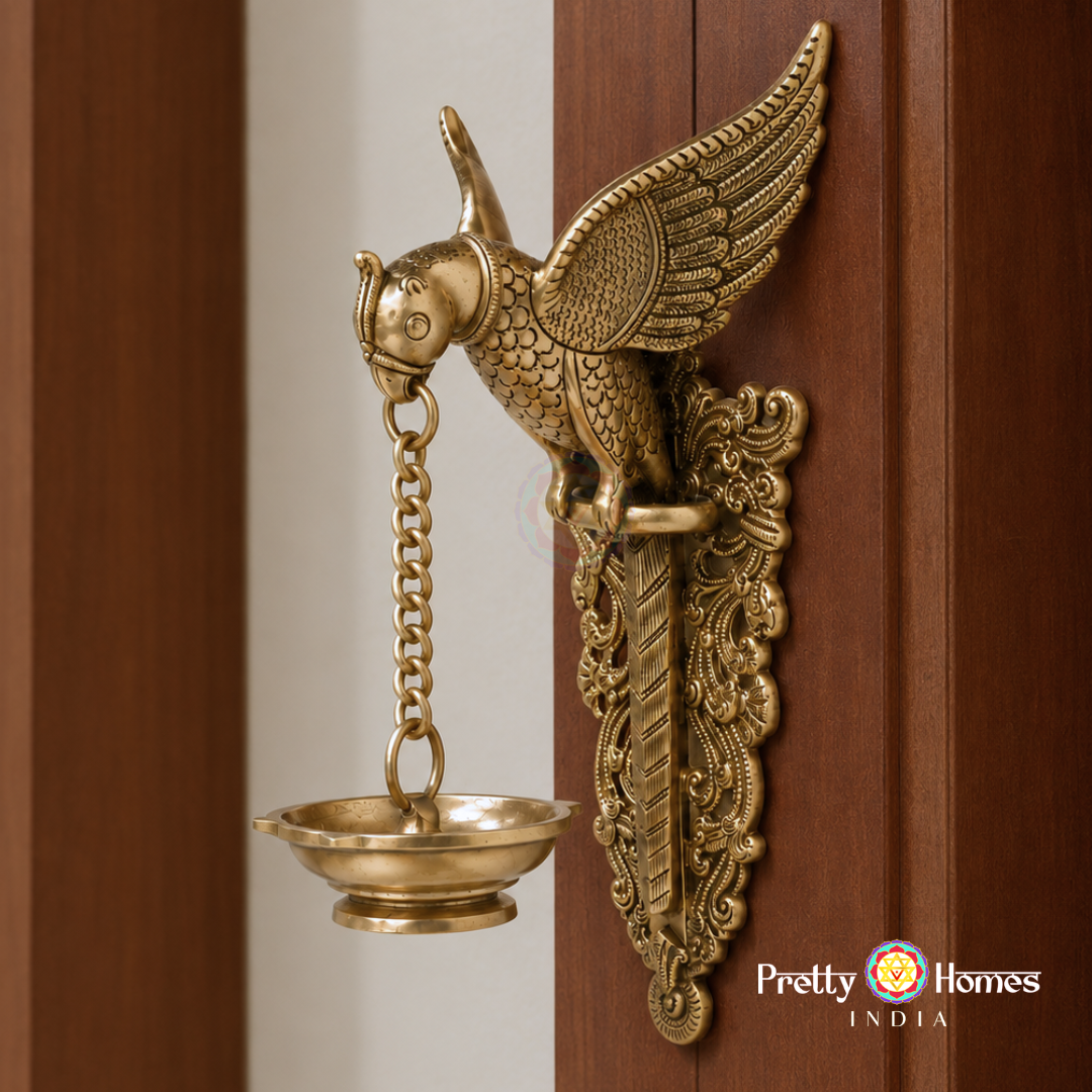 Brass Big Parrot Wall Hanging Bell Chain
