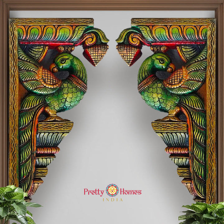 Lightweight wooden parrot hanging wall décor hand-carved in detail