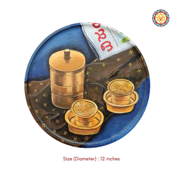 close-up of traditional filter coffee illustration on hand-painted plate